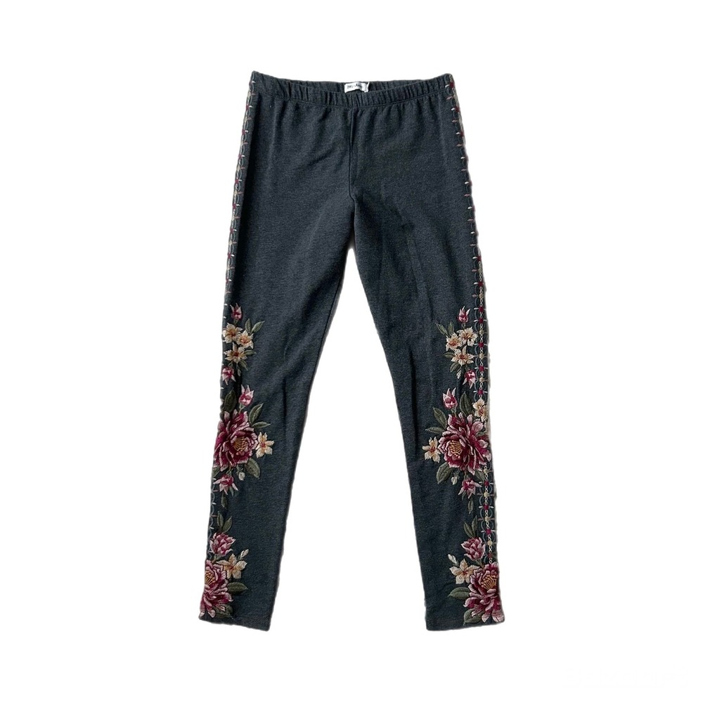 Johnny Was Gray Floral Embroidered Leggings Charcoal Cotton Lycra Size Small - Picture 2 of 8